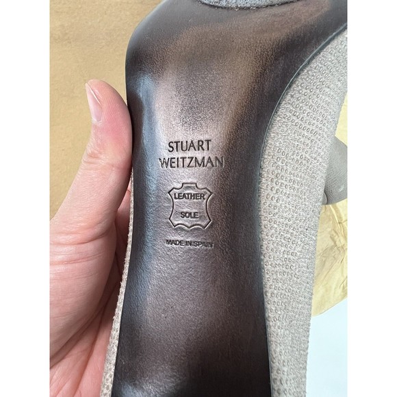 Stuart‎ Weitzman Grey Textured Suede Pointed Square Toe Pumps 3” Women’s Sz 7.5 - Picture 8 of 12